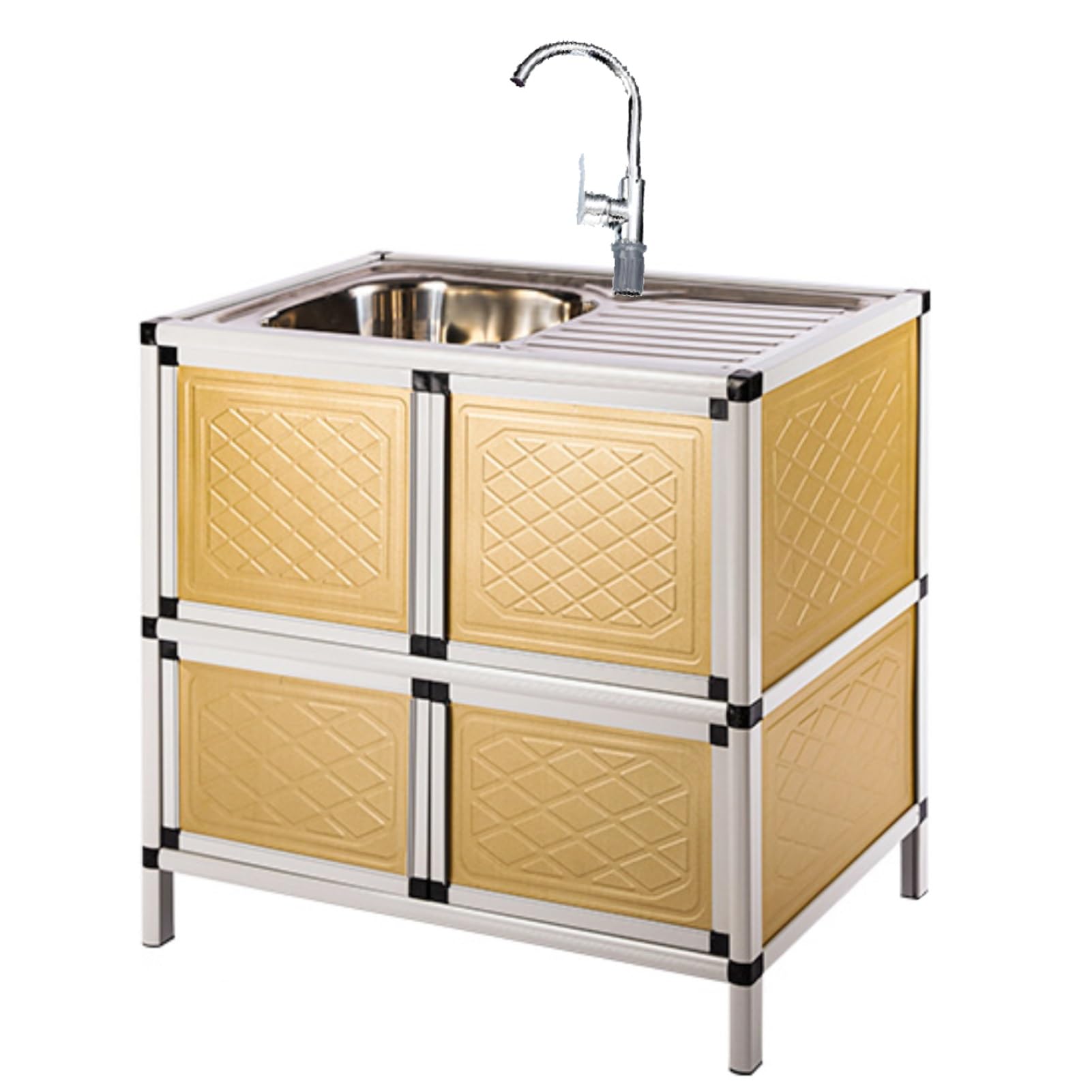 WDSOPK Stainless Steel Sink, Commercial Restaurant Sink with Support and Various Accessories, Freestanding Laundry Sink for Kitchens, Bathrooms, Laundry Room (Yellow B)