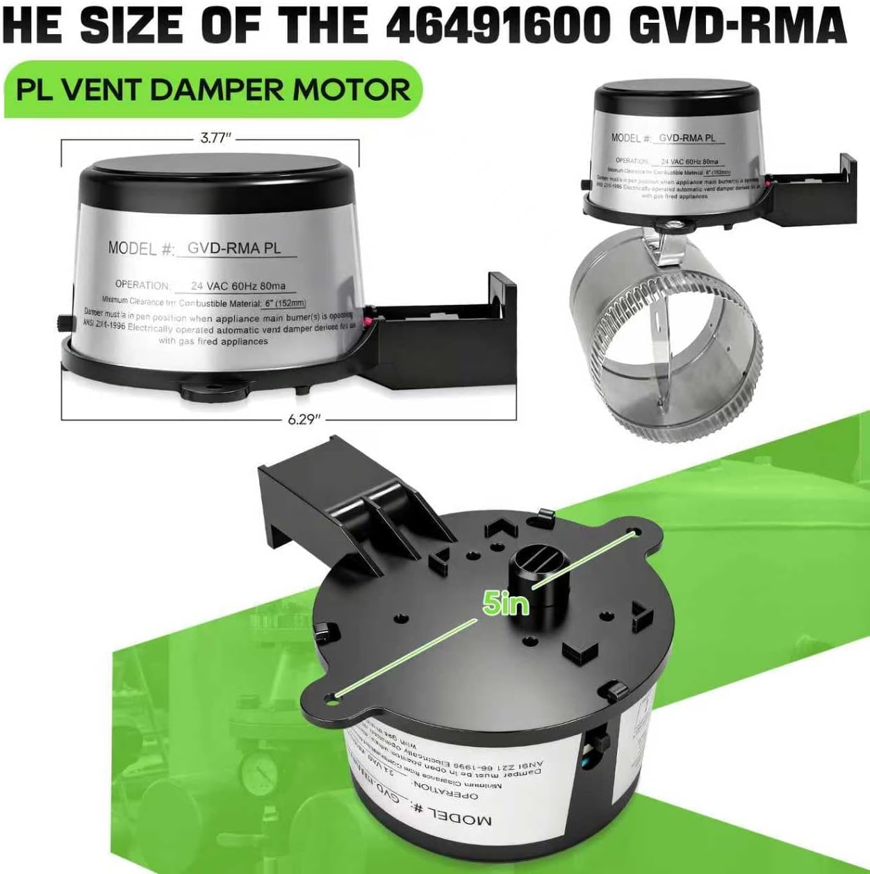 GVD-RAM PL Vent Damper Motor Assembly Compatible with Field Controls 46491600 Boiler Damper Motor,Replaces GVD-5/GVD-6 & 381-800-476 GMA-PL Models