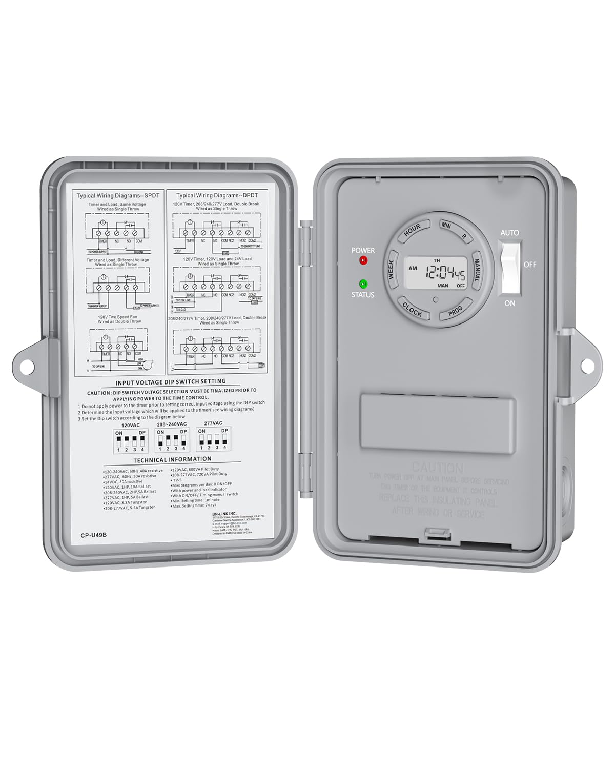 BN-LINK Pool Pump Timer, Outdoor Timer Box, Heavy Duty, 2HP 40A Max, 120, 240, 277 VAC, for Pool Pump, Water Heater, Fans, SPA, ETL Listed (Digital)-image-12