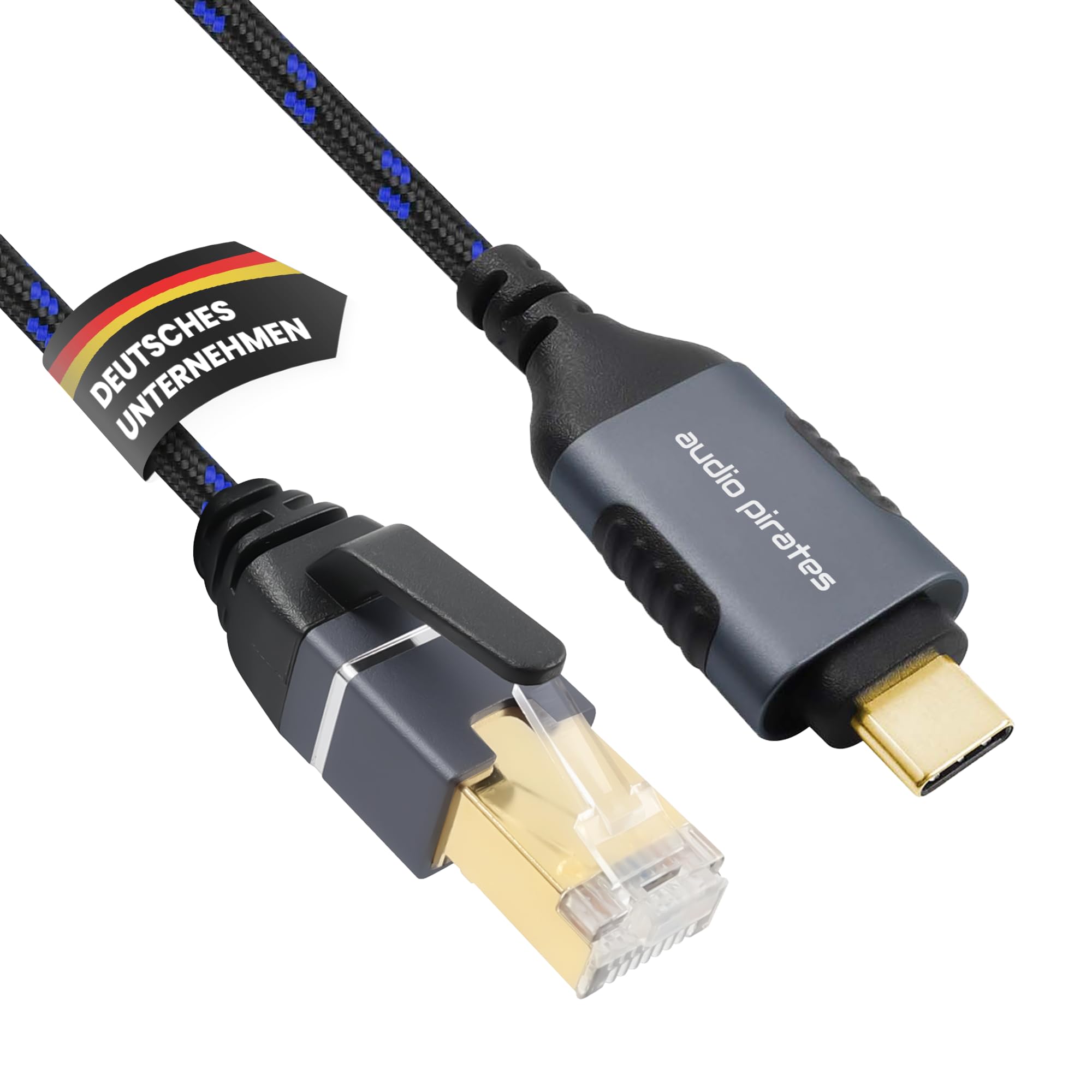 audio pirates Cable adaptador Ethernet USB 3.0 a RJ45 (Gigabit, CAT6A, 1000 Mbps), adaptador de red USB con contactos dorados y carcasa de aluminio, adaptador USB Ethernet (1 paquete, 10 metros, azul)
