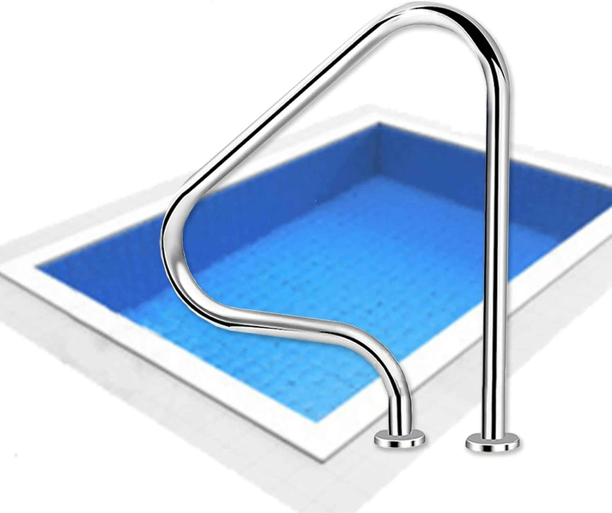 Swimming Pool Safety Hand Rail Pool Safety Handrail, Swimming Pool Hand Rail, Stainless Steel Deck-Mounted Stair Railing, Grab Bar 3-Bend Grip for Inground Pool Entry