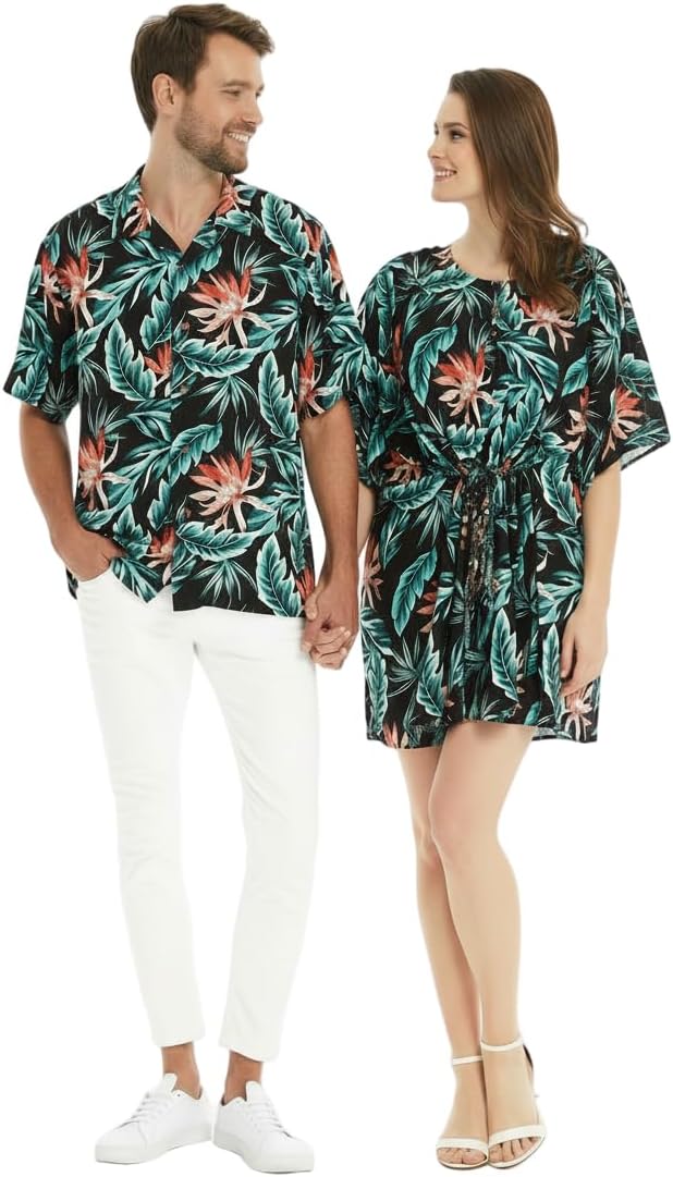 Matchable Couple Hawaiian Luau Shirt and Poncho Dress in Blooming Lily