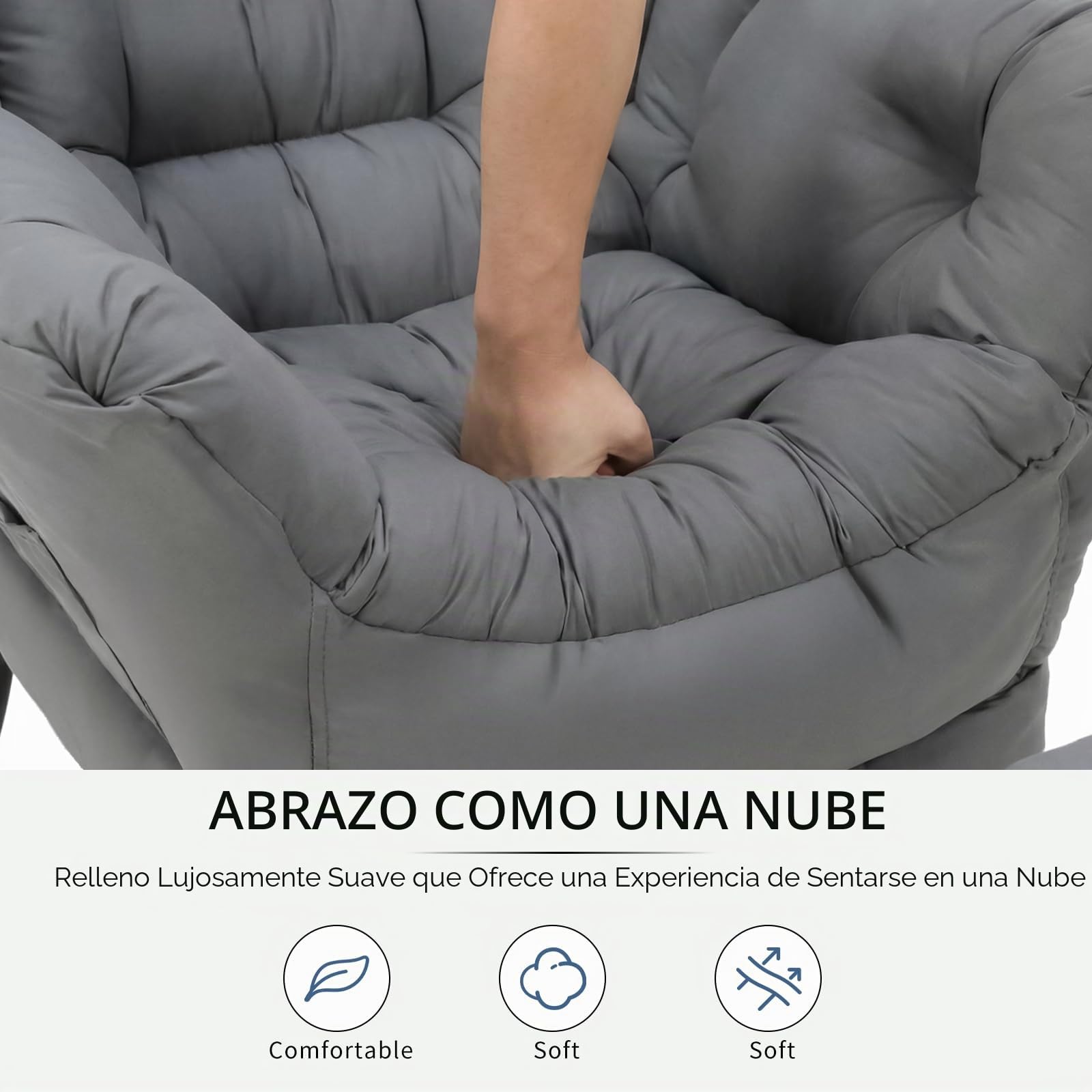 Clevich Sillón de Orejas con Taburete, Silla Lazy Chair con Bolsillo Lateral y reposapiés, sillón de Lectura para salón, Dormitorio y Oficina, Gris Oscuro