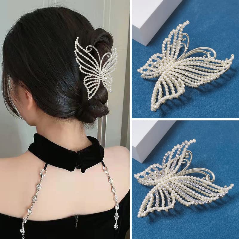 Samyak Pearl Luxury Designer Bling Studded Rhinestone Hair Claw Clutcher | Butterfly Clip | Pins | Barrette Jaw Clamp Hair Accessories For Wedding Bridal Women Accessories