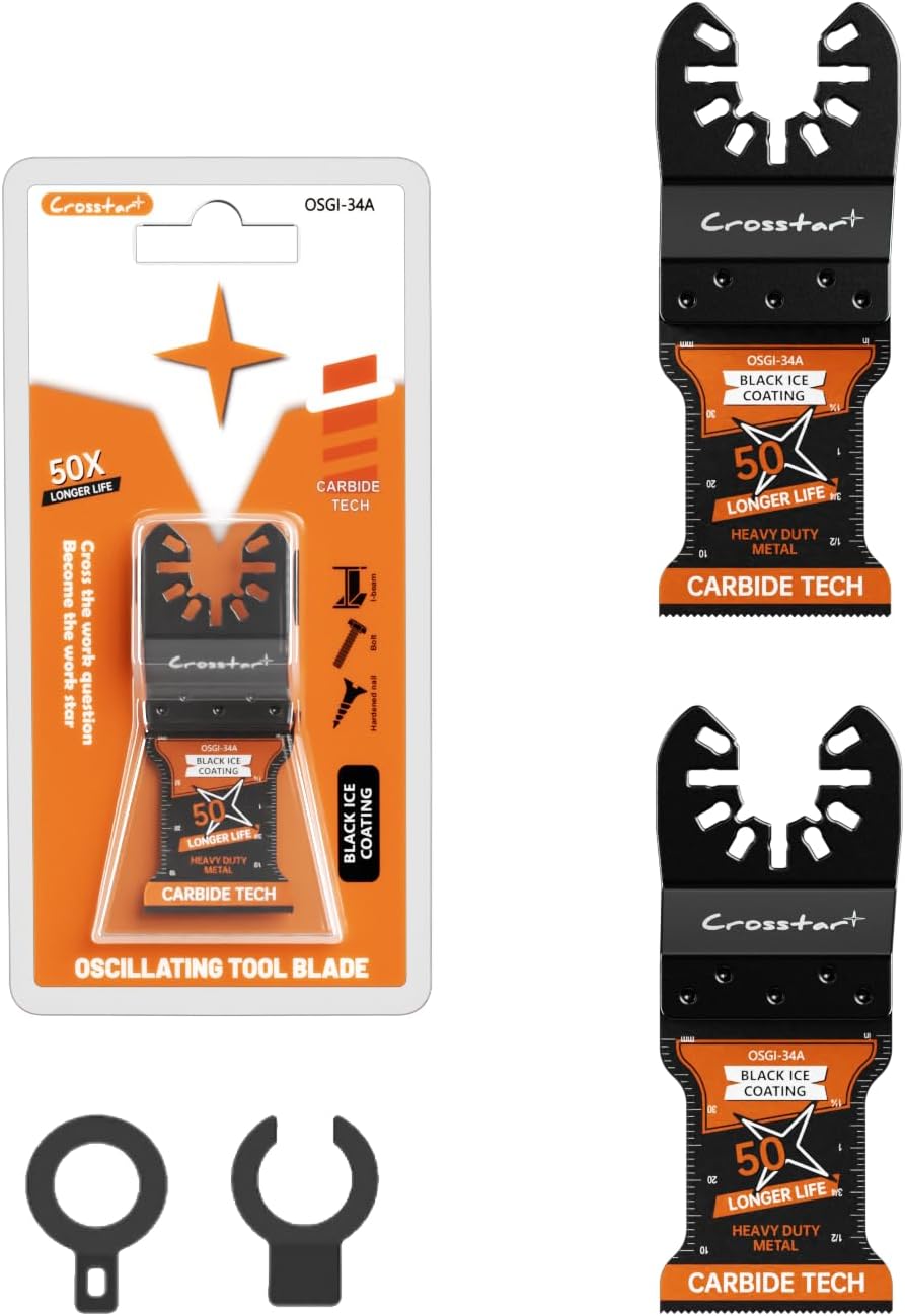 Crosstar Black Ice Carbide Oscillating Tool Blades - 2PACK, Multi Tool Blades for Hard Metal, Nails, Bolts, Screws | Universal Quick Release Fit for Fein, Milwaukee, DeWalt, Ryobi