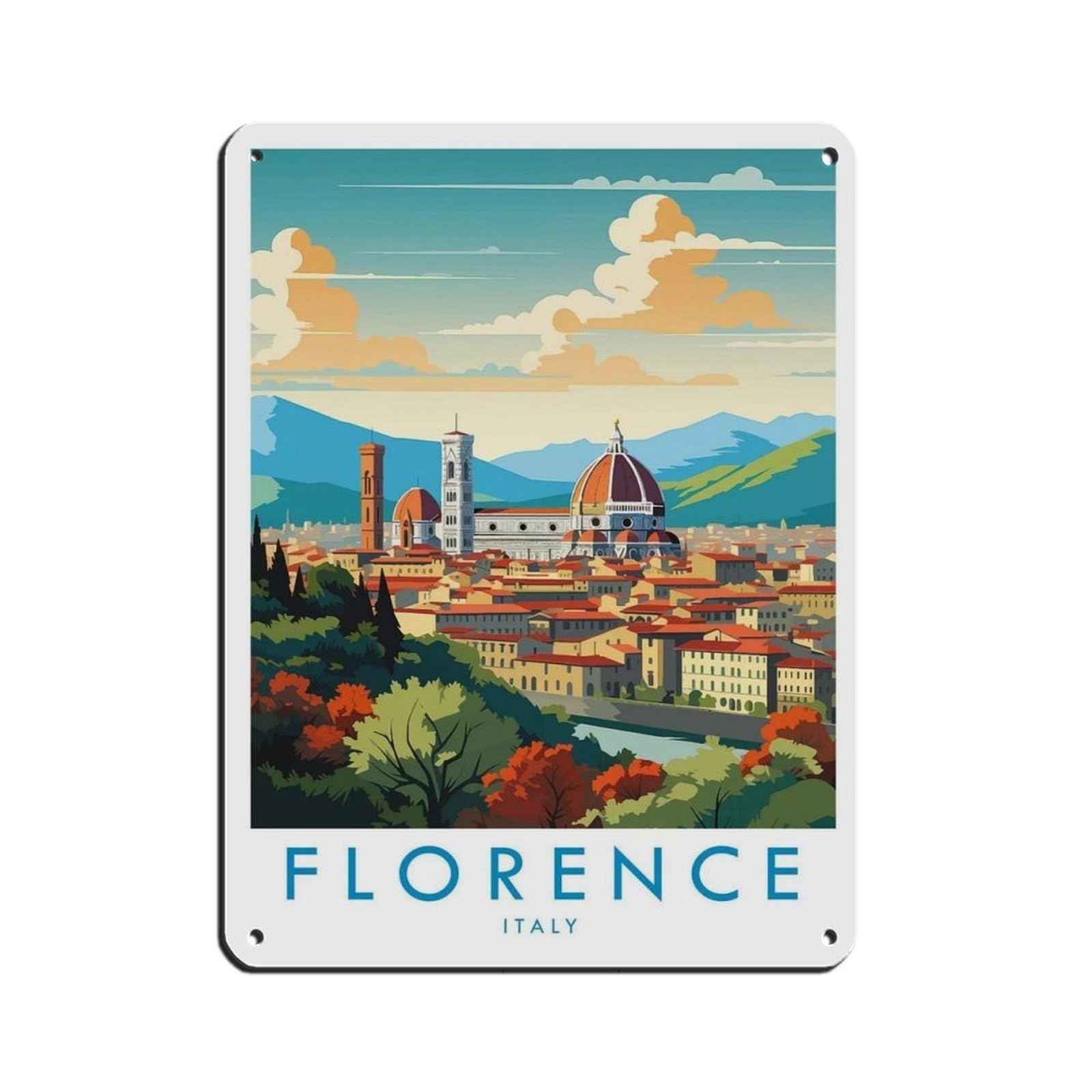 Florence Travel Poster, Italy Tin Sign Vintage Metal Pub Club Cafe Bar Home Wall Art Decoration Poster Retro 12x16inch(30x40cm)