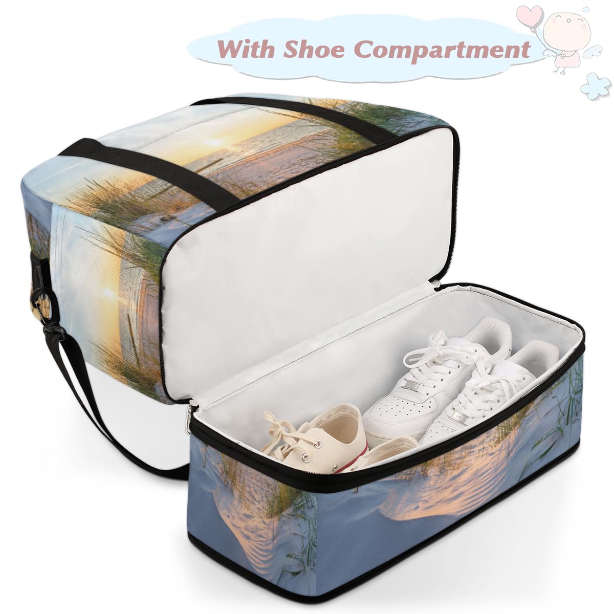 Bolsa de viaje plegable para playa de verano, bolsa de fin de semana de 47 litros con funda de carrito para el hombro, bolsa de hombro separada para deportes, gimnasio, viajes, multicolor, 47L, Bolsa