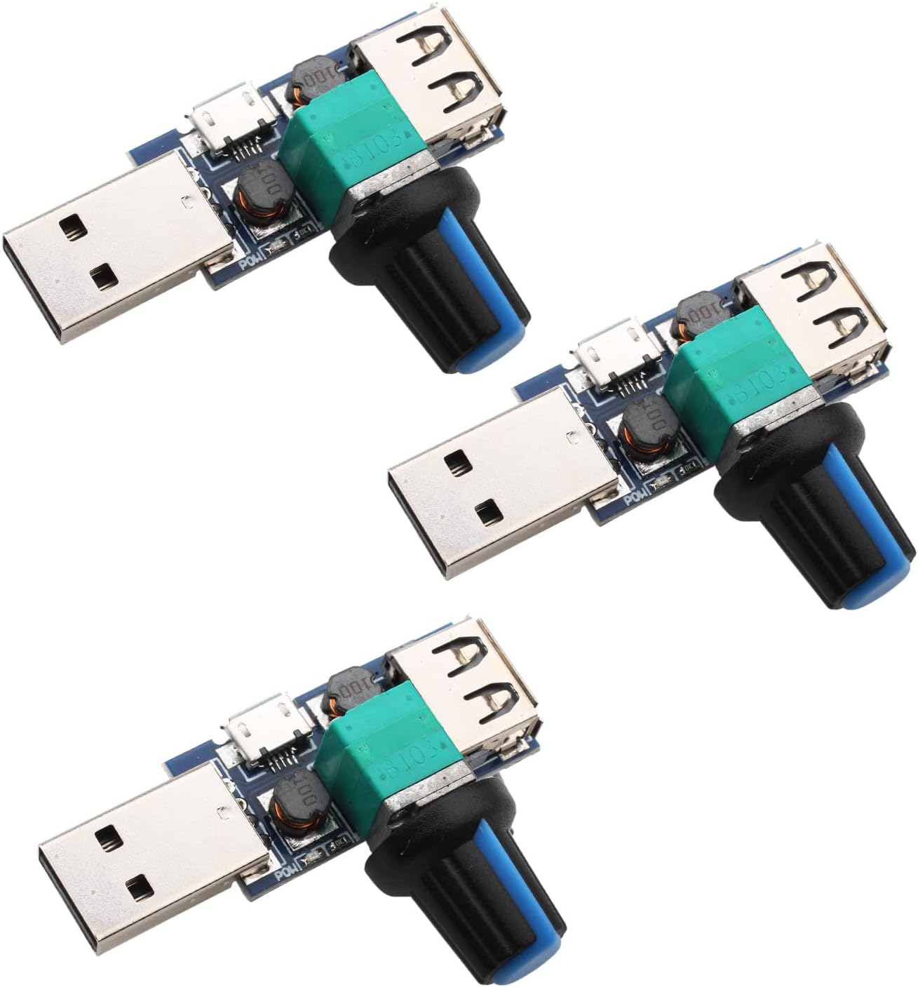 RUNCCI-YUN 3Pcs USB Fan Speed Controller, DC 5V Stepless Mini USB Fan Governor DC 4-12V to 2.5-8V 5W Regulator Speed Control Knob with Switch