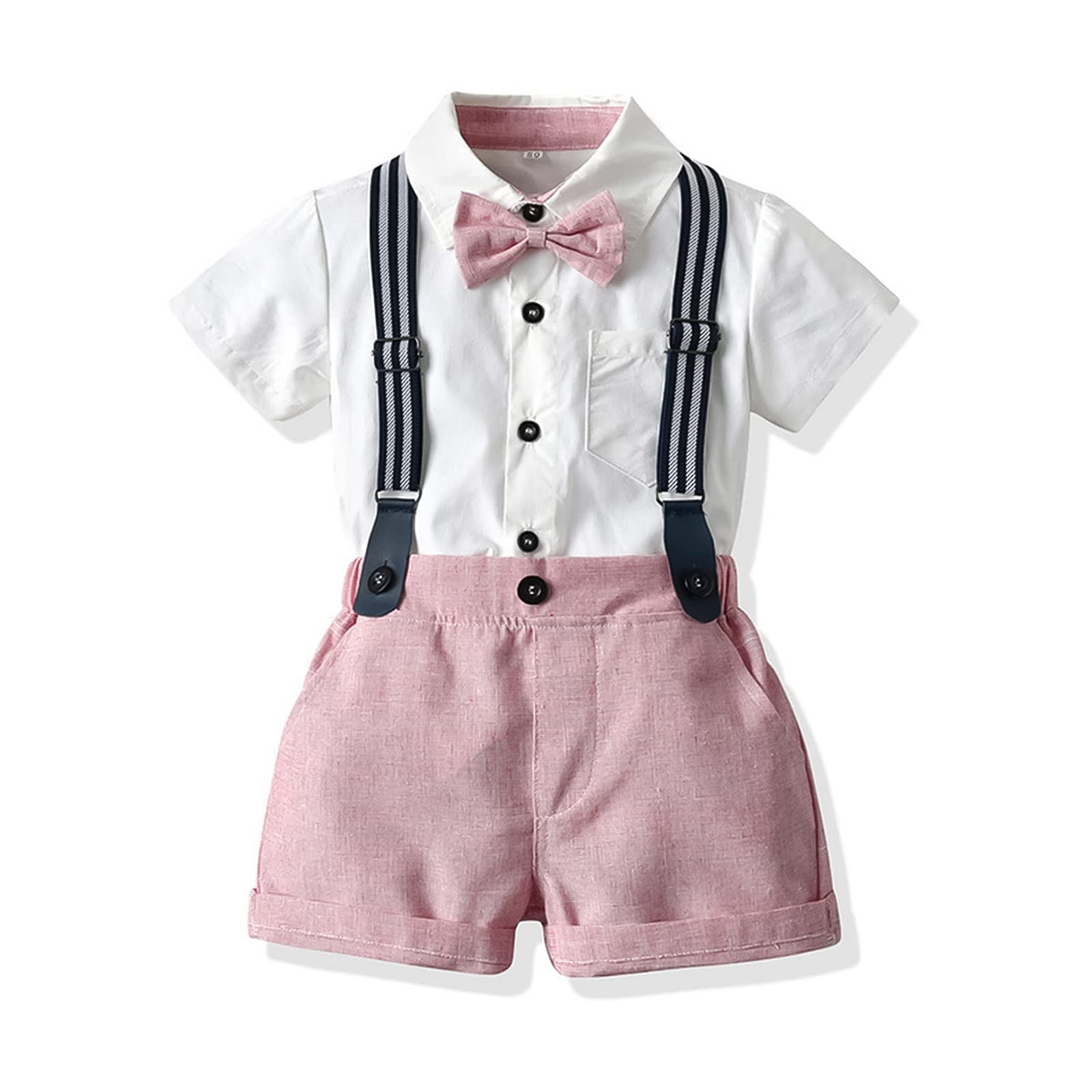 Volunboy Baby Boy Formal Short Set Toddler Summer Gentleman Outfit Kid Short Sleeve Bowtie Shirt Suspender Shorts Suit