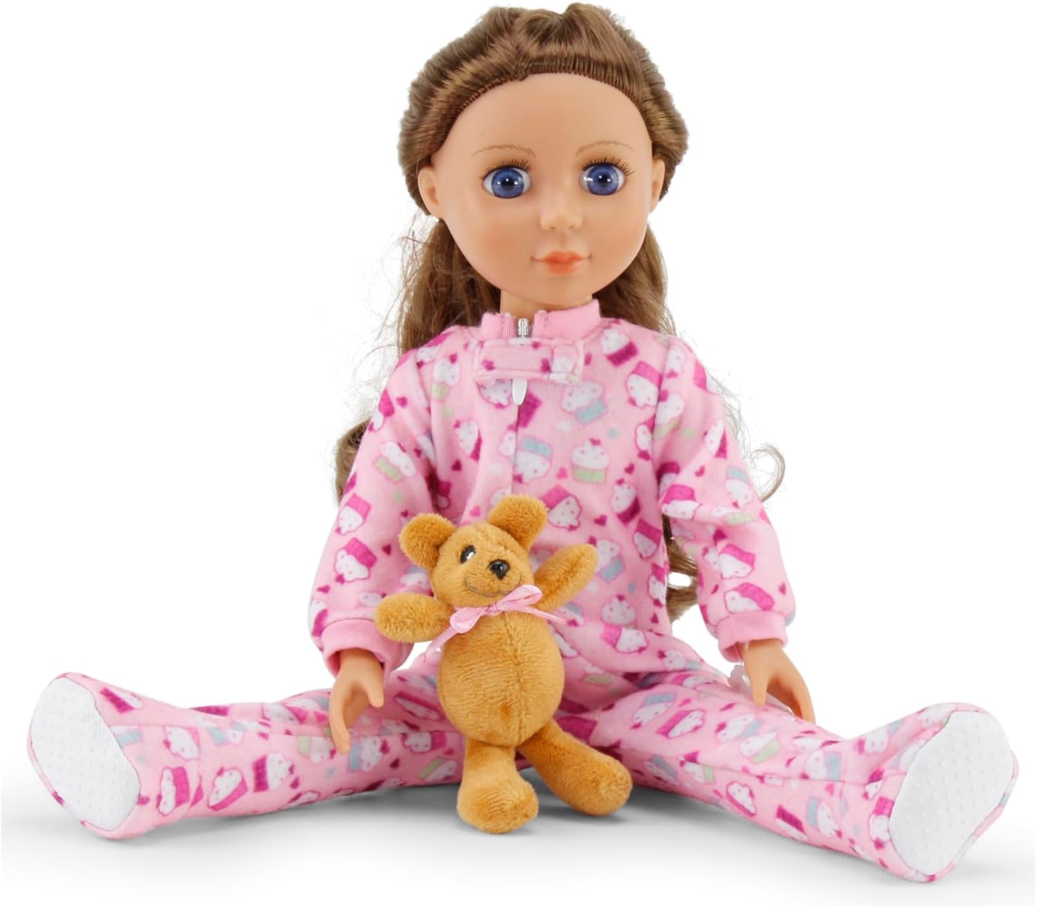 Emily Rose 14 Inch Doll Pink Cupcake Print Pajama Set Gift Boxed | USA Brand 2-Piece Sleeping Outfit with Teddy Bear Companion | Encourages Creative Learning | Fits Wellie Wisher & Glitter Girl Dolls