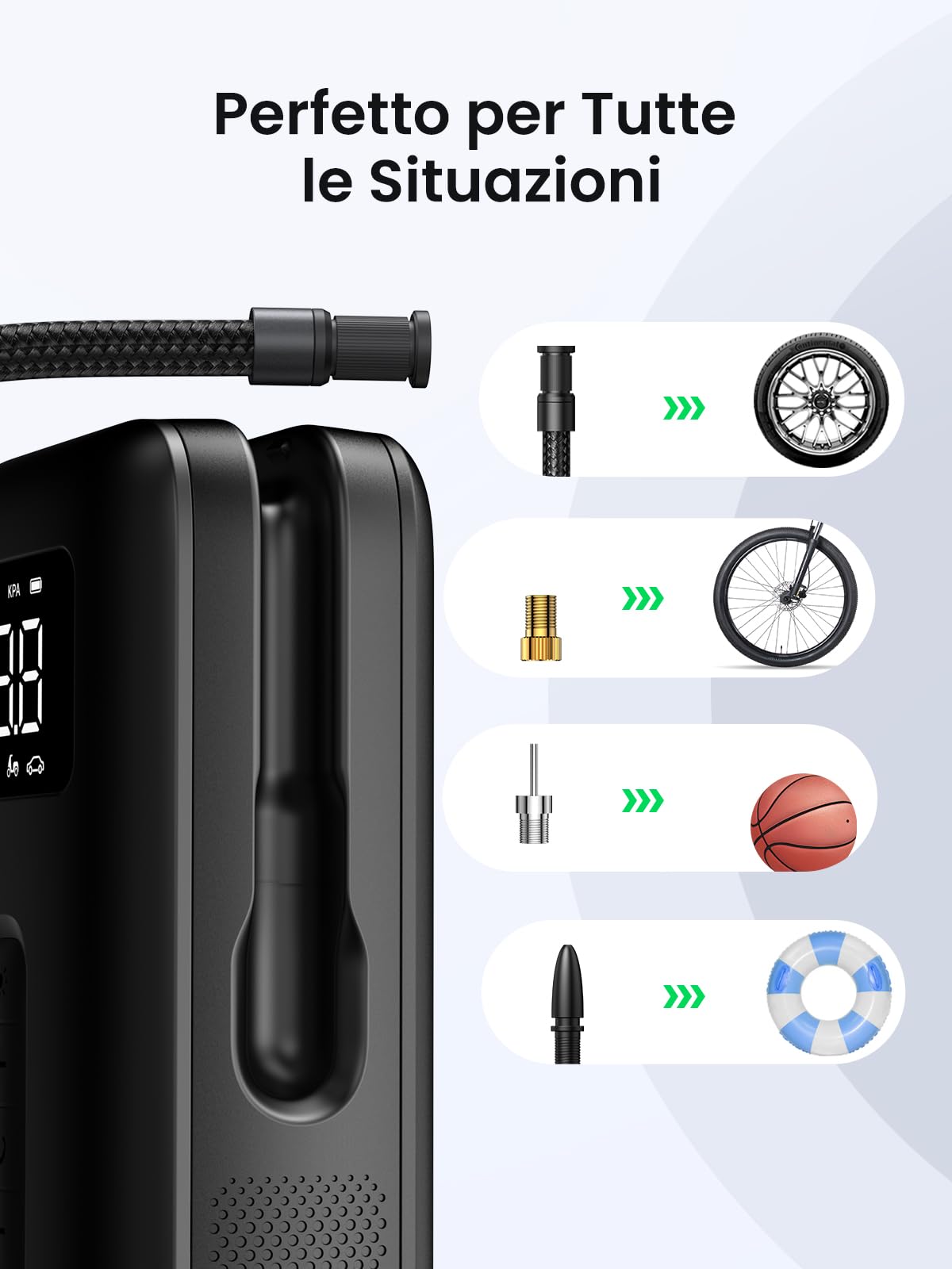 UGREEN Compressore Aria Portatile Batterie USB Ricaricabile Mini Compressore Portatile 150PSI/10 con Display Digitale a LED per Biciclette, Moto e Auto