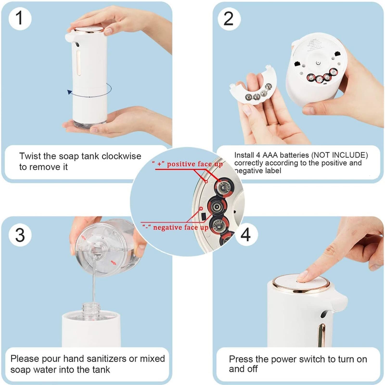 Dispenser automatico di sapone per il bagno disinfettante per le mani touchless igienizza a risparmio (bianco)