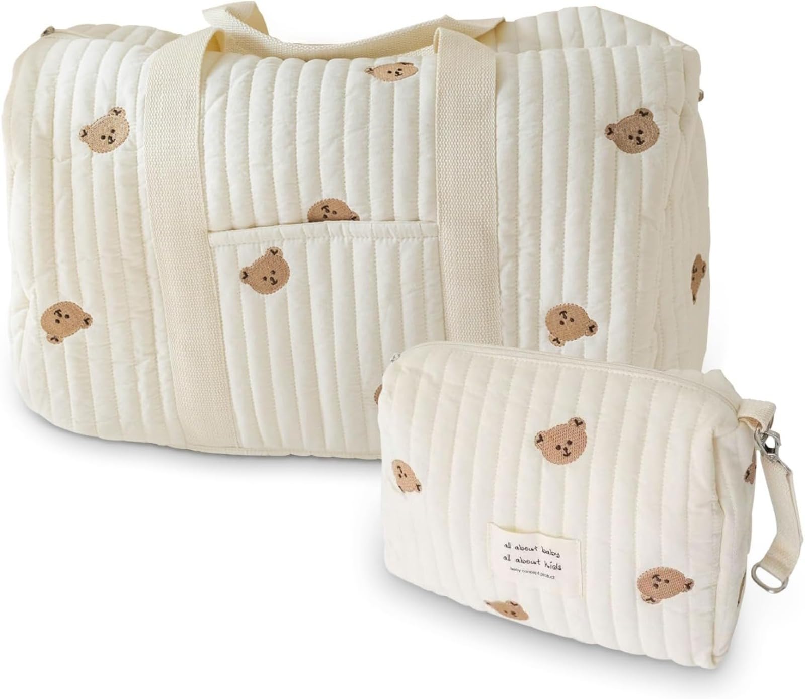 Bolso Parto Hospital Mamá Grande, Bolso Cochecito Set de 2 Piezas, Bebé Cambio, Mommy Bag, Hombro de Algodón con Bordado, Impresión Linda Portátil Universal, A., 1 unidad