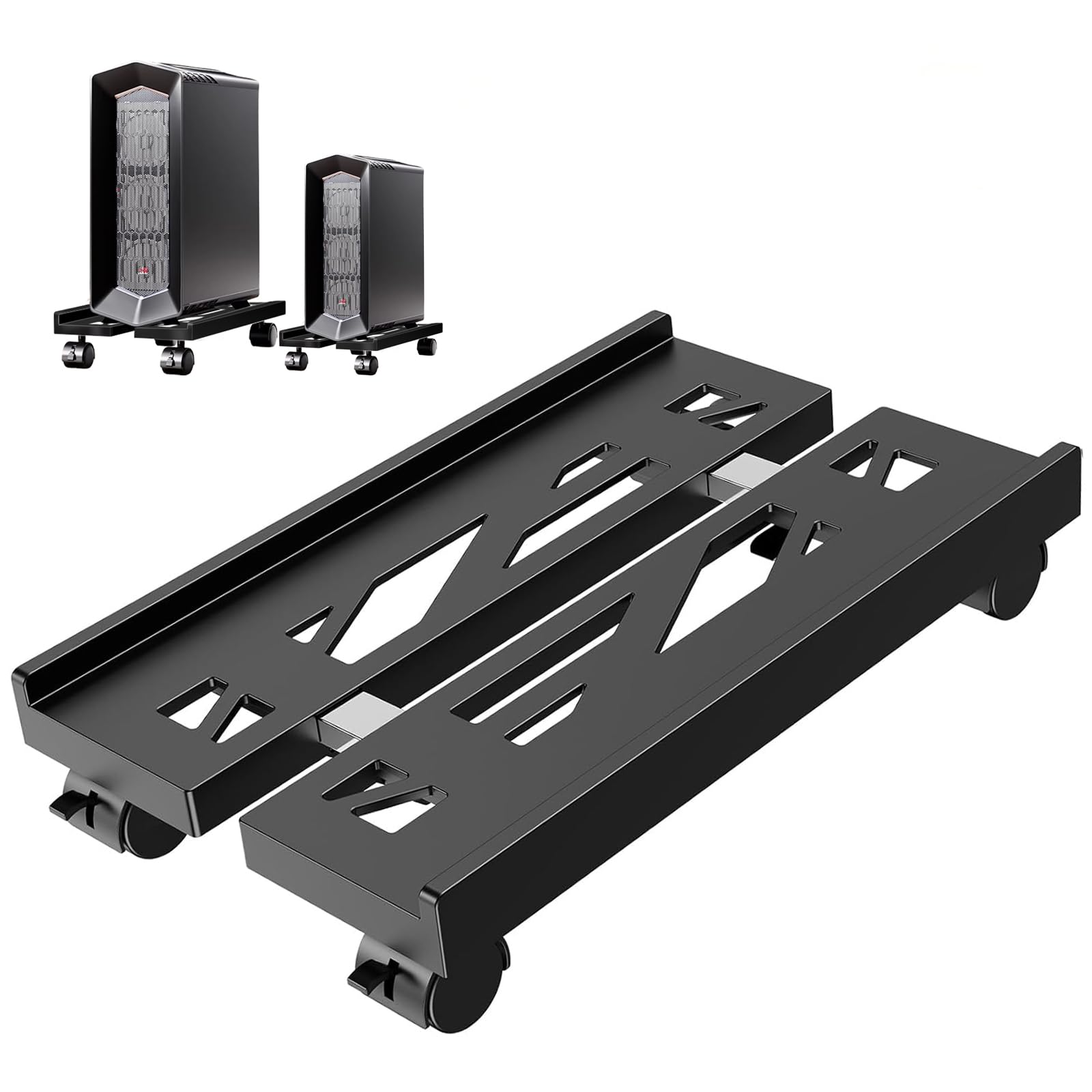 Hmseng PC Ständer für PC-Tower, Universal verstellbare Computer Desktop CPU Ständer mit Rollen - (-N-Schwarz)