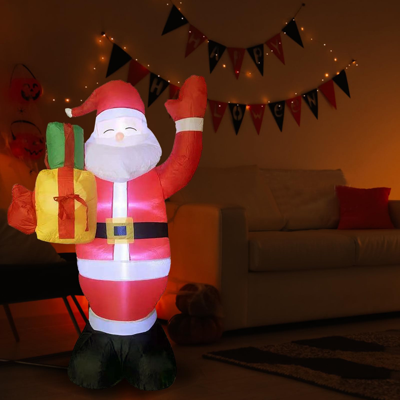 150CM Aufblasbarer Weihnachtsmann mit LED Licht Riesige Aufblasbare Weihnachtsmann,Dauergebläse Innen und Außenbereich, Weihnachtsmann Party Weihnachtsaufblasbare Gartendekorationen
