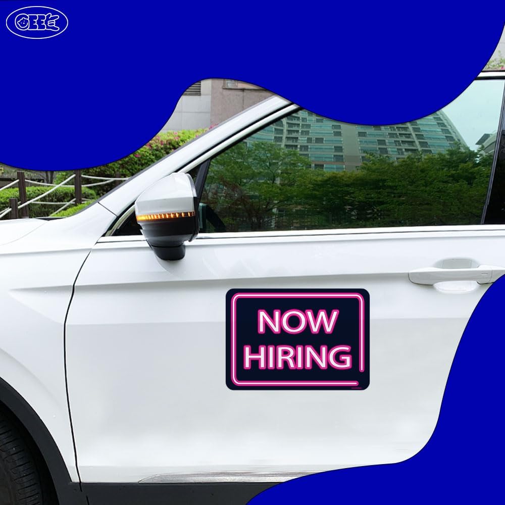 GEEKBEAR Now Hiring Car Magnet (Green, 2 Pack) – Now Hiring Car Sign with Neon Style Design - Reflective Waterproof Now Hiring Bumper or Door Sign – No Stickers or Decals but Magnets