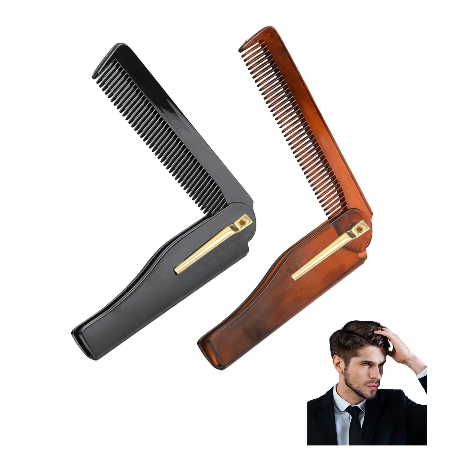 2 Pezzi Pettine Barba Pieghevole, Pettine di Posizionamento Curvo Uomo Piccola Pieghevole Spazzola per Capelli Pettine Tascabile per Barba e Capelli Antistatico Ideale per Viaggio e Uso Quotidiano
