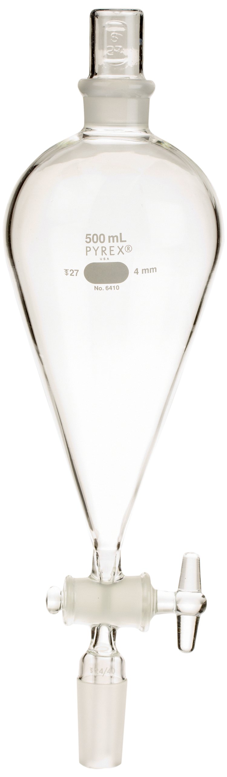Corning Pyrex Cristal de borosilicato Squibb separatory embudo, 500ml Capacity, 1