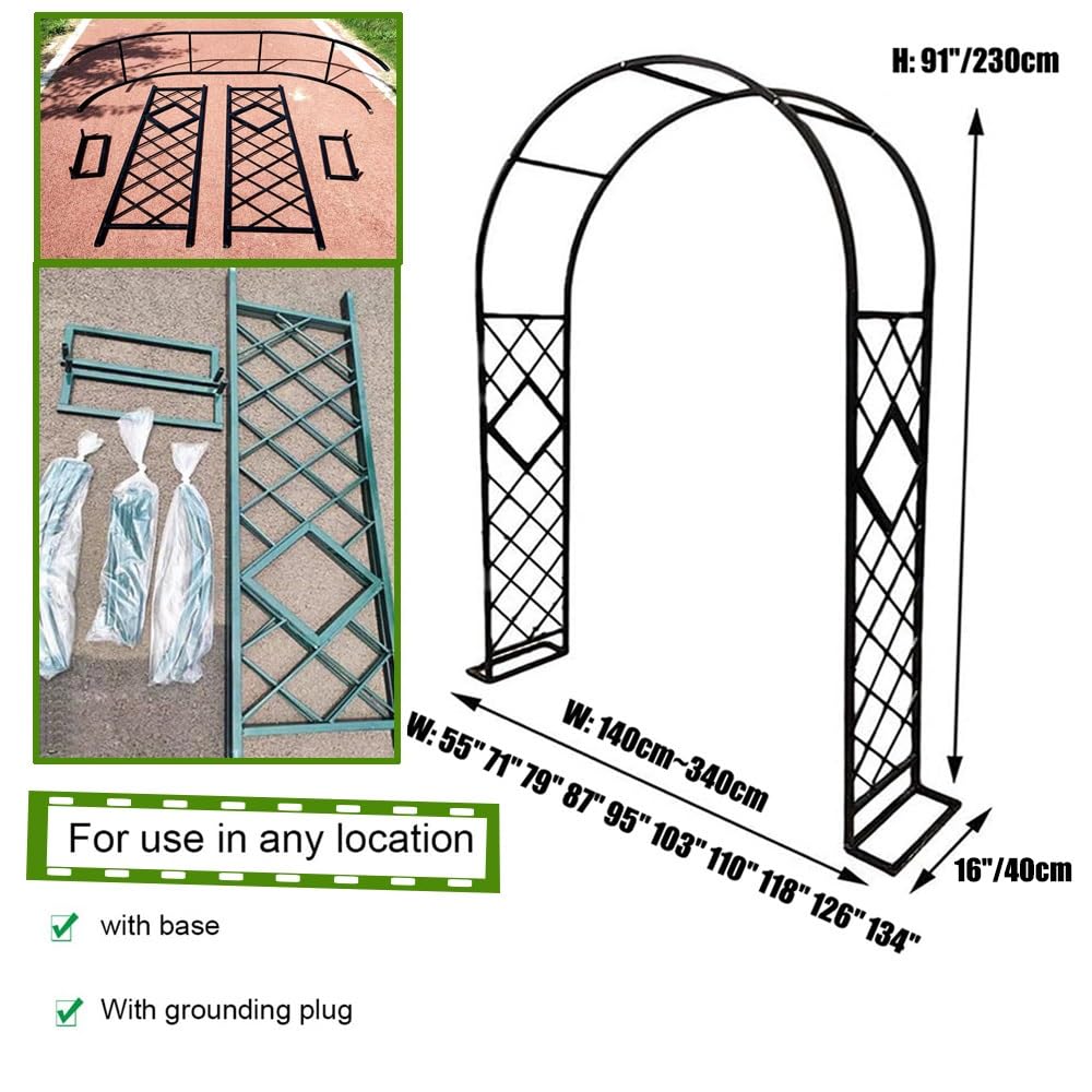 Metalowy łuk ogrodowy, stabilna altana różana z kratką do roślin pnących, łuk ślubny na trawnik, ogród, taras, szerokość: 140 cm, 180 cm, 200,7 cm, 221 cm, 241 cm, 261 cm, 280 cm, 299,7 cm, 320 cm