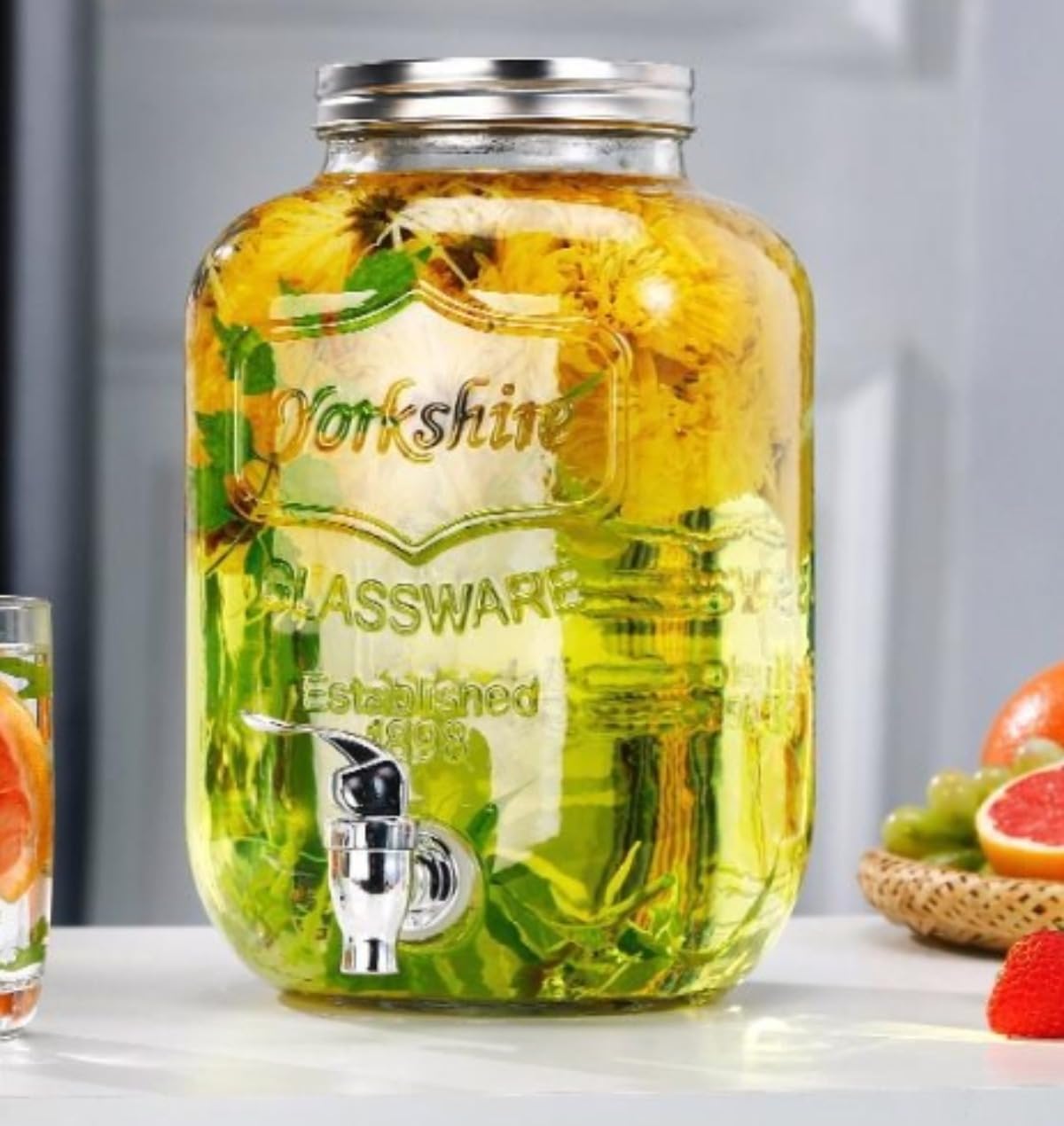 Xemuar ドリンクサーバー ガラス ドリンク サーバー ステンレス製の蛇口 梅酒 ジュース ビールき大容量 保存ボトルプ 密閉缶