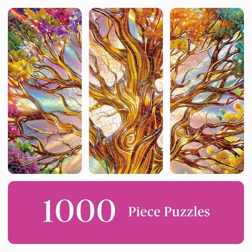Rompecabezas circular de 1000 piezas para adultos: Árbol de la Vida | Arte mandala en gradiente vibrante, rompecabezas cerebral circular de 26,5 pulgadas, alivio del estrés, decoración para el hogar y regalo único de cumpleaños miniatura 6