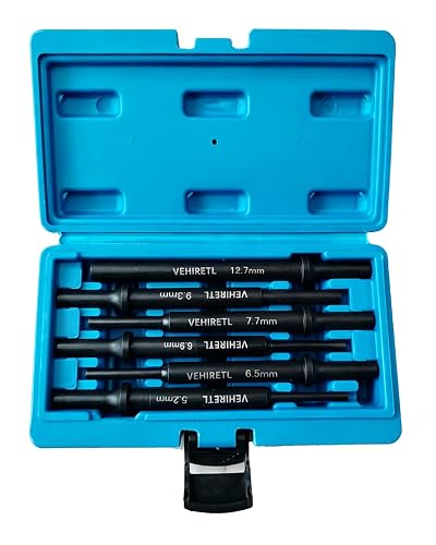 VEHIRETL Air Hammer Drift Punch Set 6pcs Pneumatic Pin Drift Punch Set | 7 Inches Extra Long Air Impact Drift Tool 5.2mm(3/16"), 6.5mm(1/4"), 6.9mm(9/32"), 7.7mm(5/16"), 9.3mm(3/8"), 12.9mm(1/2")