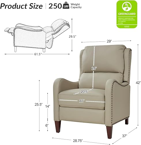 Miniatura 2 de HULALA HOME Silla reclinable de cuero moderna silla reclinable con respaldo y reposapiés ajustables sofá casual de cuero individual cómoda silla de