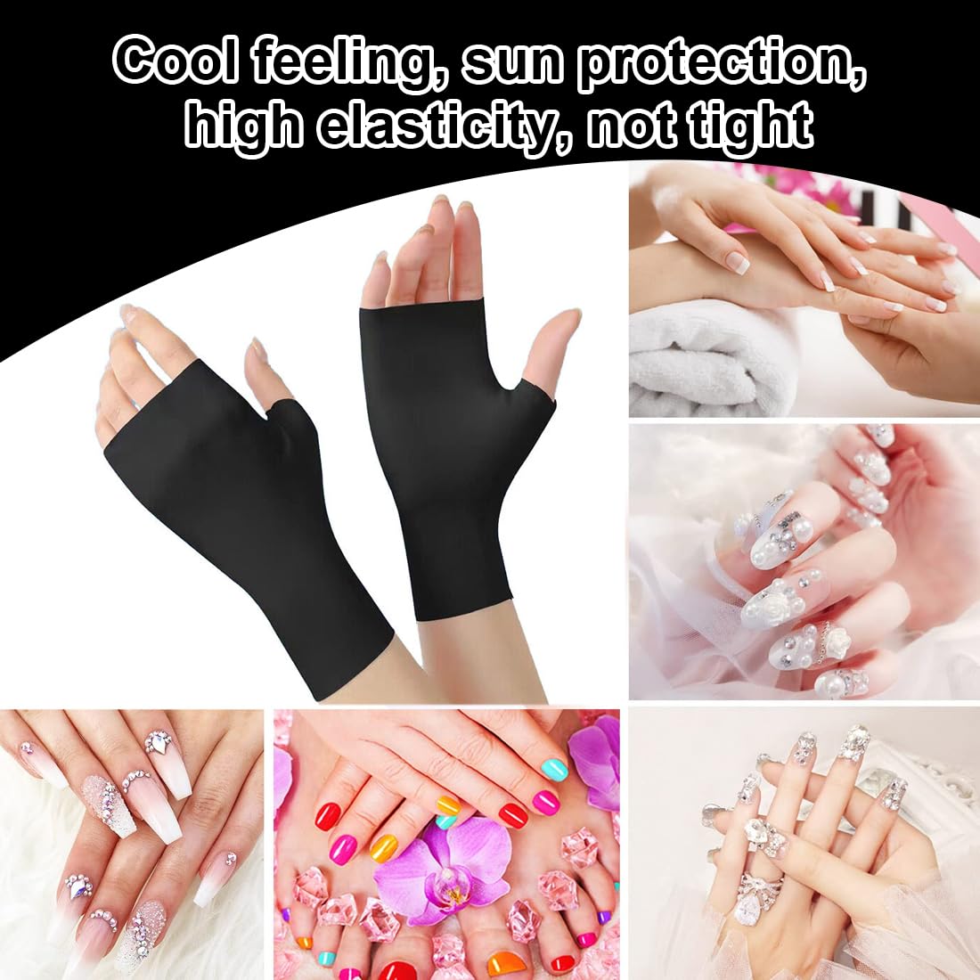 Guanti U V per Unghie in Gel, Anti UV, UPF200+, Guanti per Manicure, Guanti senza Dita Anti UV, per Manicure, Asciugatrice, Cura della Pelle delle Unghie, Fingerless, per la Casa, Outdoor (Nero)