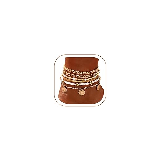 FAXHION Gold Anklets for Women Waterproof, Adjustable Boho Stacking Dangle Coin White Bead Cuban Link Chain Anklets Set, Summer Layered Beach Jewelry Gift for Women