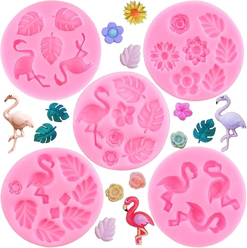 Zixiang Molde de flamenco para fondant, moldes de silicona de hojas tropicales, moldes de caramelo de hojas de Monstera para decoración de pasteles