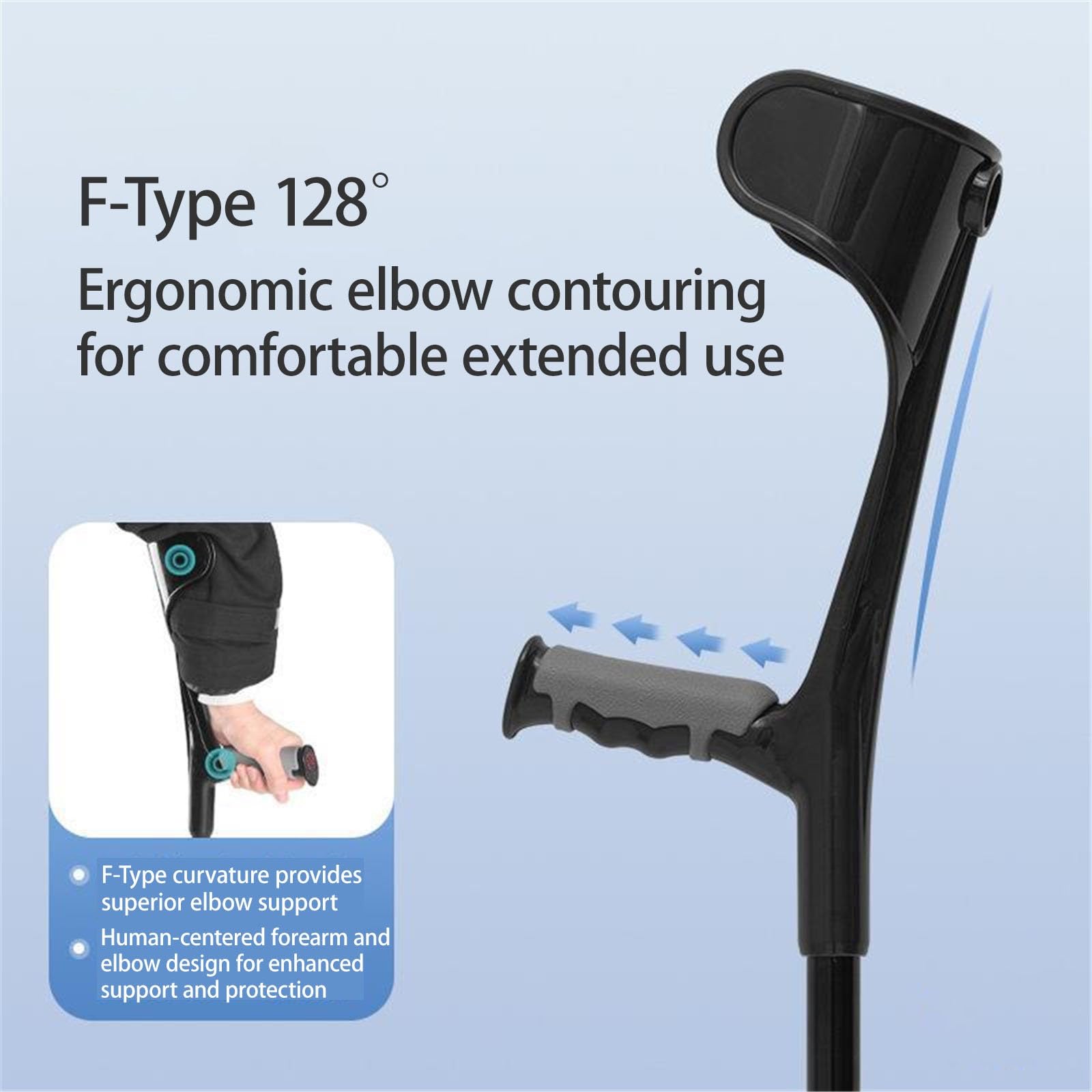 Plegables Y Portátiles Muletas Para Antebrazo Para Adultos, Diseño Compacto Para Viajar, 10 Niveles De Altura Ajustable Muletas Para Caminar Para Trabajos Pesados Caminar(Negro,1Pcs)