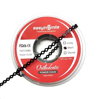SNAWOP Dental Orthodontic Power Chain Multicolor Spool Elastic Rubber Bands for Teeth Braces Short, Black