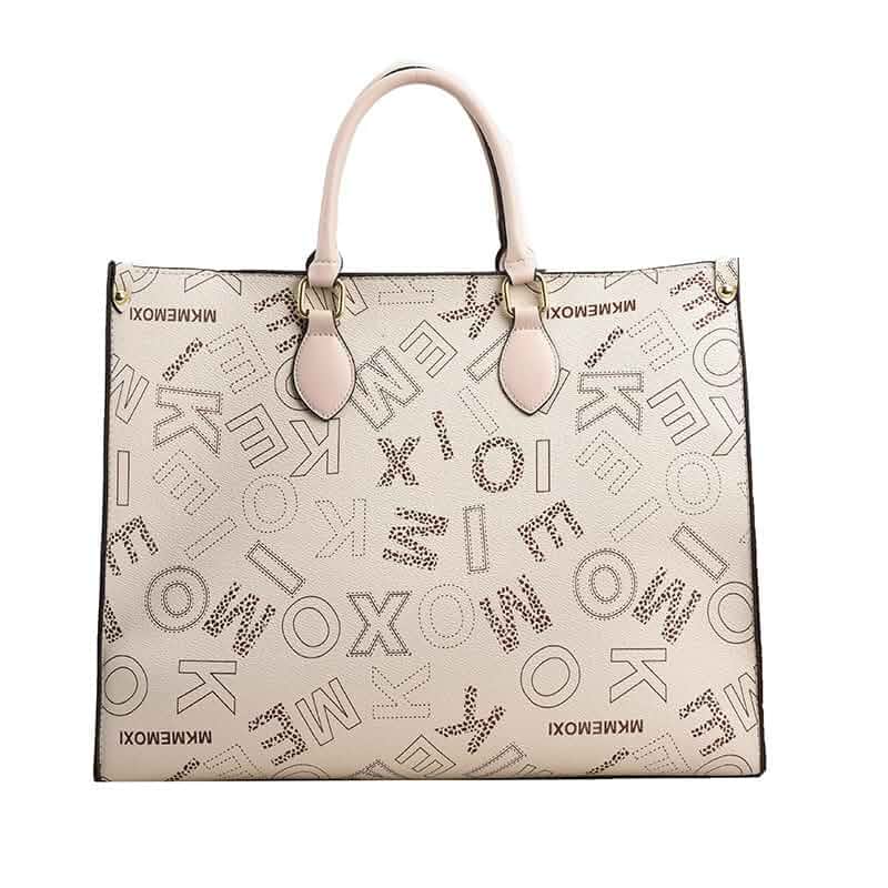 Women's Large Capacity PU Leather Handbag, Fashion Letter Print Tote Bag with Zipper Closure