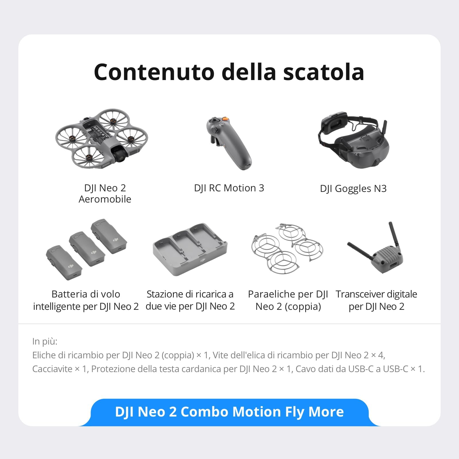 DJI Neo 2 Combo Motion Fly More con RC Motion 3 e Goggles N3, trasmissione stabile con transceiver digitale (Neo 2 Motion)