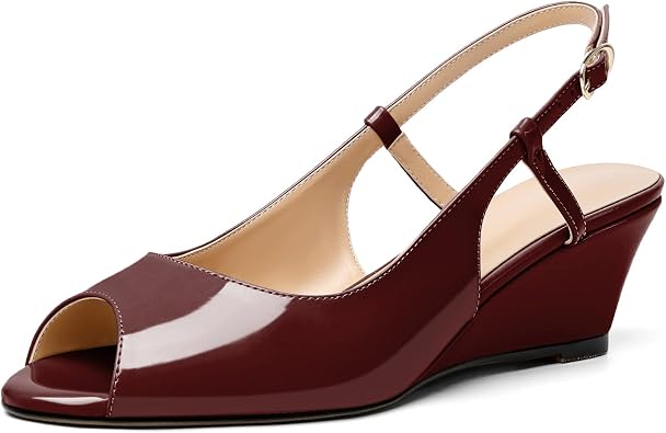 Eldof Slingback Low Wedge Sandals for Women Peep Toe Wedge Heel Pumps Shoes 2 Inches for Dress Working Evening