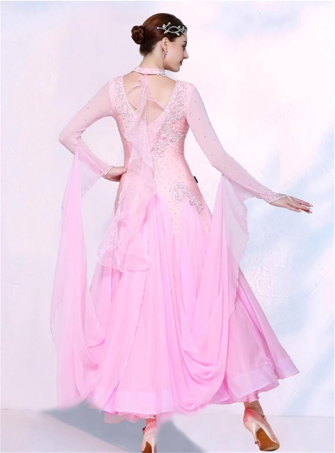 LNIGHT]社交ダンスドレス モダンダンス衣装 社交ドレス フロート付き