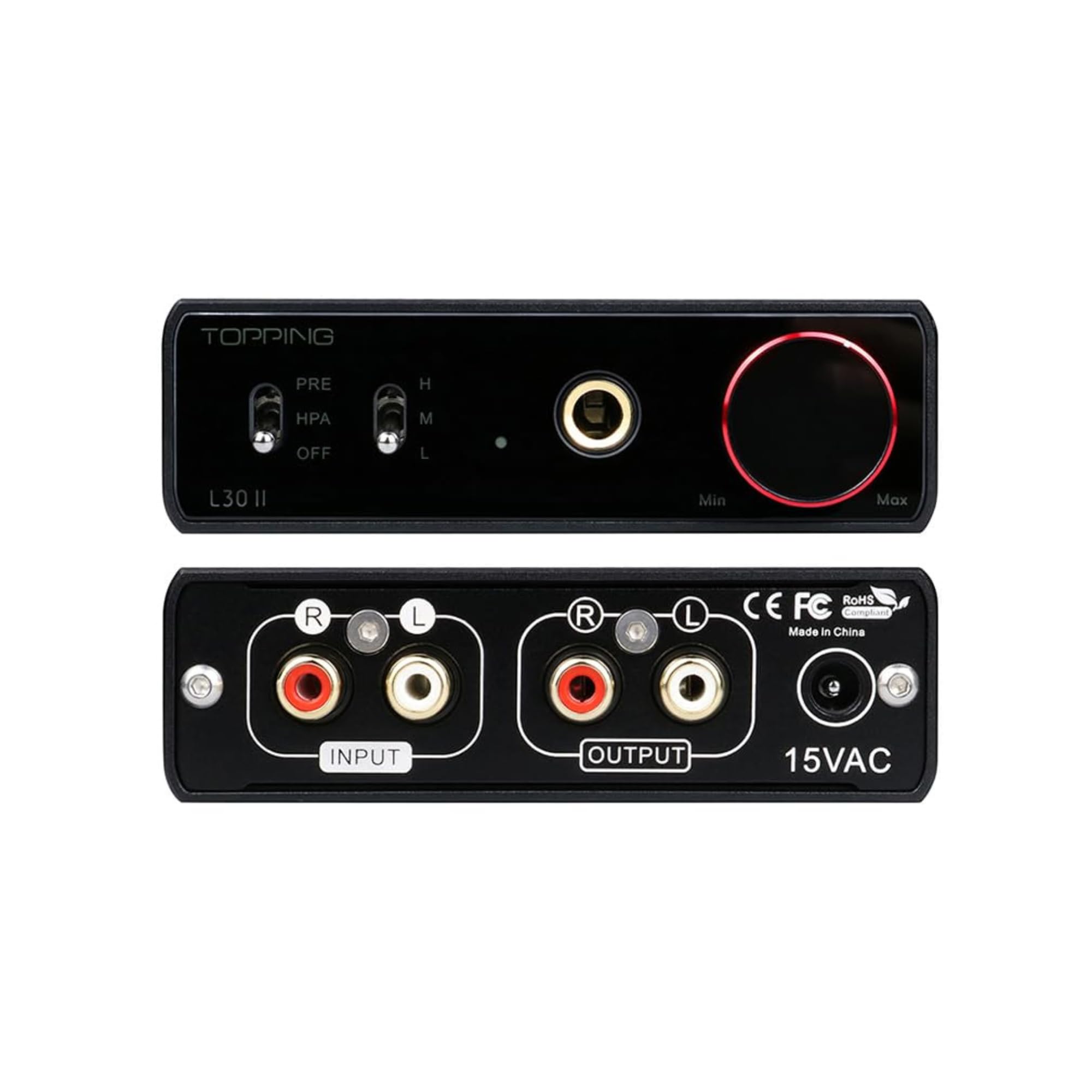 AOSHIDATopping L30 II NFCA Headphone Amp & Preamp, RCA to 6.35mm Headphone Amplifier, RCA Preoutput Preamplifier, Hi-Res Audio 3500mW×3500mW Earphone/Headphone Amplifier with 3 Gains Settings (Black)