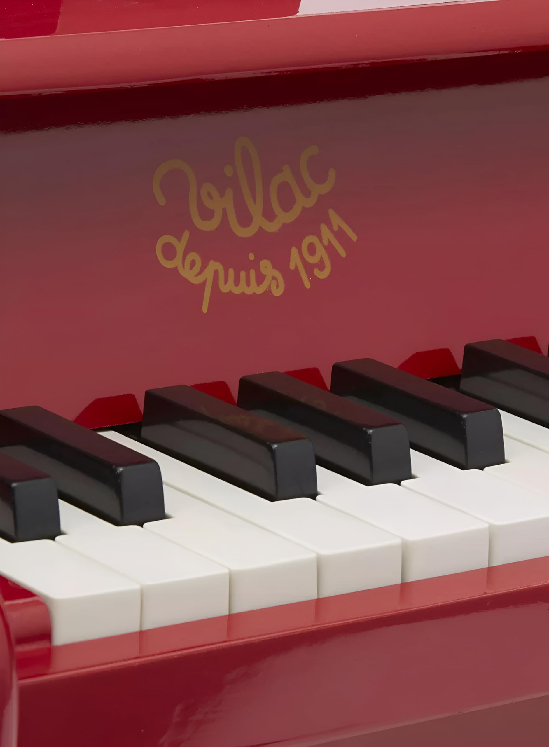 Vilac Vintage Holz 18 Tasten Klavier mit Partituren, Musikspielzeug Instrument für Kinder, Lackierung, Keine Batterien erforderlich, vormontiert, verbessert die Kreativität, ab 3 Jahren, Rot