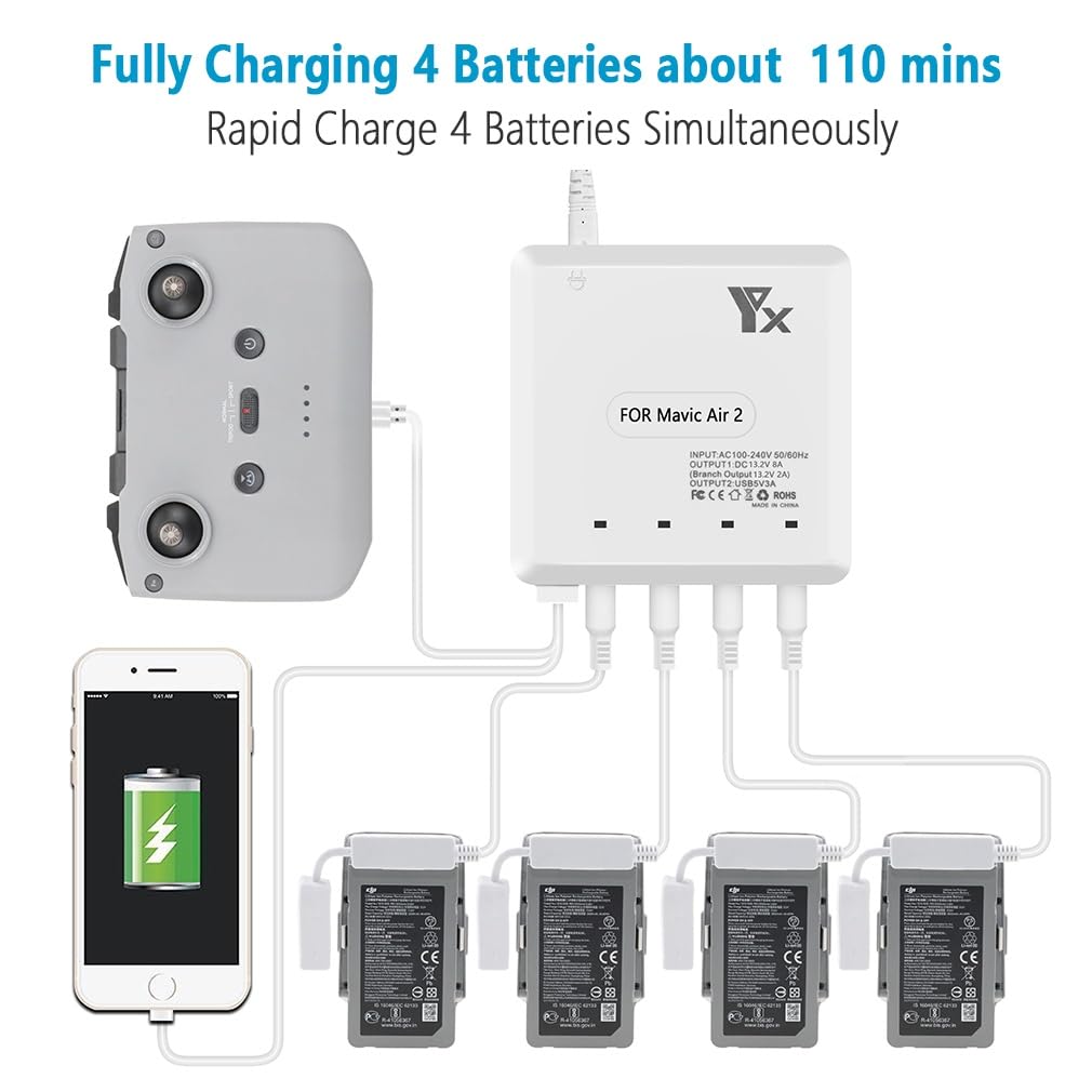 Taoke pour Mavic Air 2 / Air 2S Chargeur de Batterie Intelligent Chargeur de Batterie Multiple