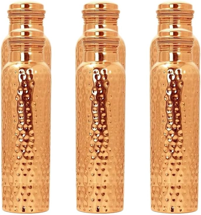 Aakrati COLLECTION Pure Copper Water Bottle With Hammered Shine Finish Design, Drinkware, Storage Purpose, Volume-1 Litre, Pic of 6