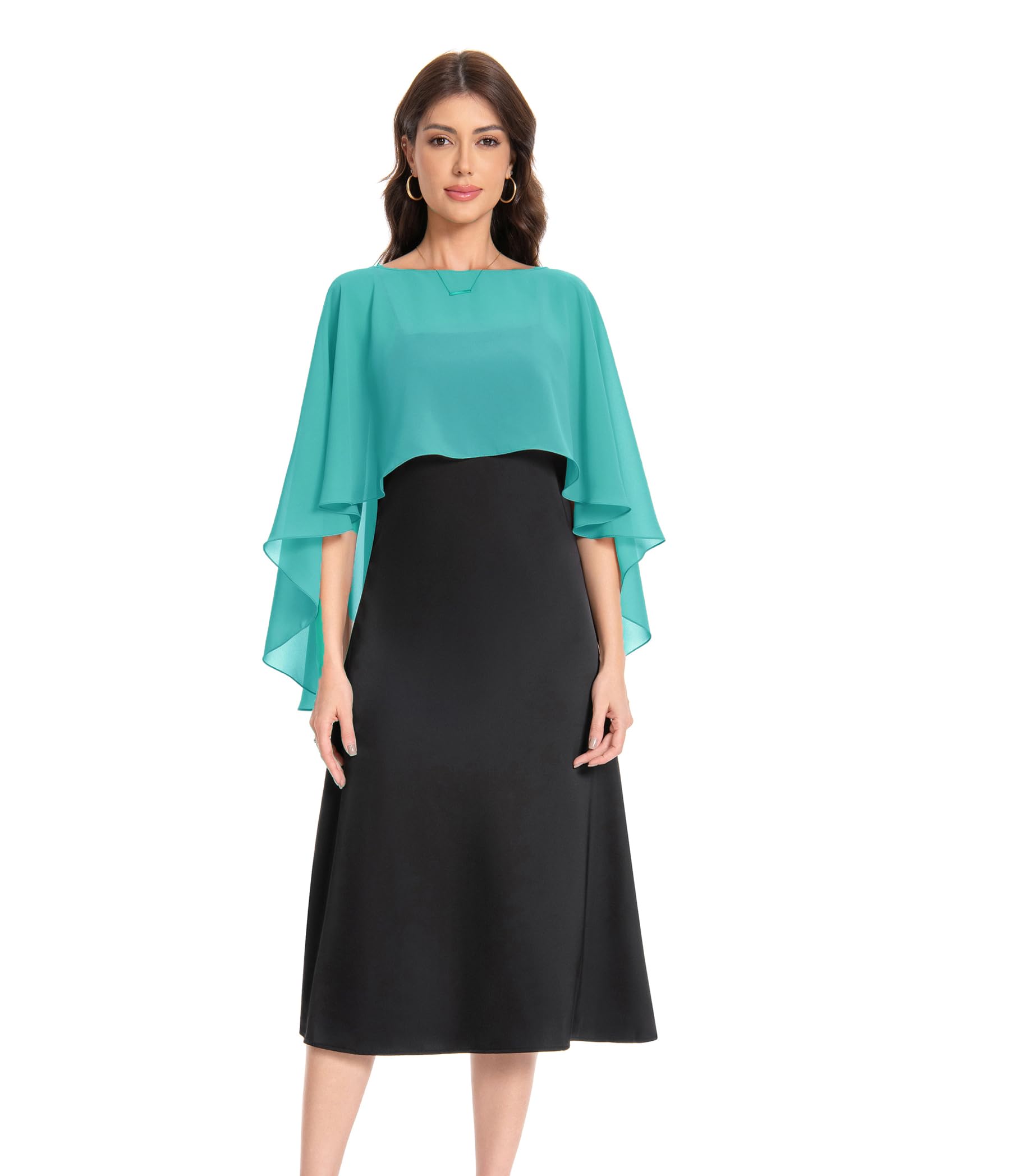 Baoqiya Women's Capelet Shawls and Wraps for Evening Dresses Soft Bridesmaid Shawl Chiffon Cape Wedding Cover Up, Turquoise, One Size