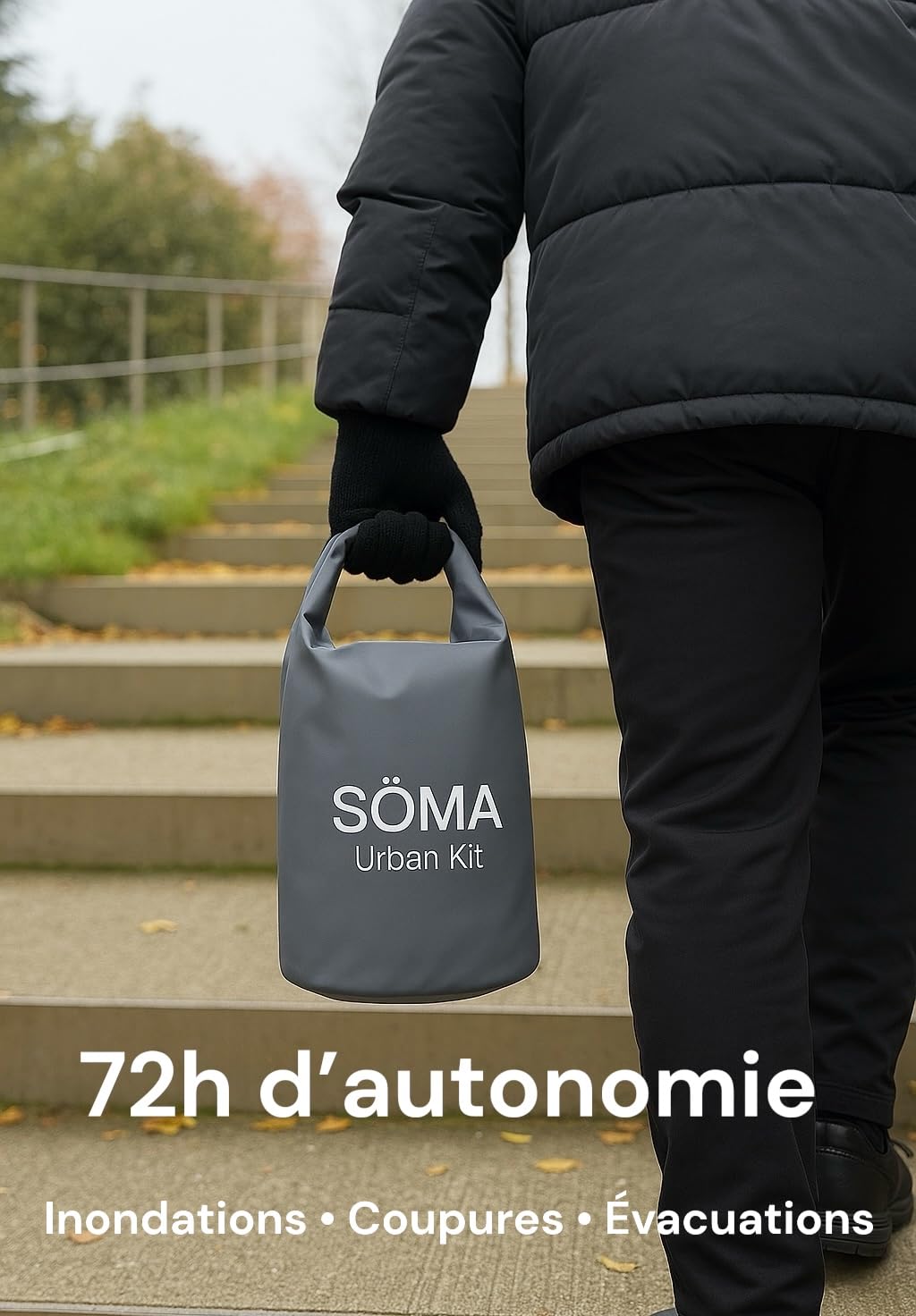 Urban Kit – Kit de Survie 72h Complet Appartement & Ville – Sac d'Évacuation Étanche avec Radio Dynamo Solaire, Chargeur Téléphone, Lampe & Soins – Idéal Urgence, Coupure, Crise