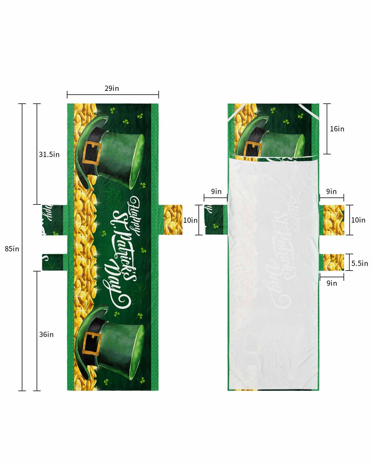 St. Patrick's Day Beach Lounge Chair Towel Cover, Soft Chaise Lounge Towel with Side Pockets Patio Pool Chairs Cover for Beach/Pool Sunbathing 29x85 Green Lucky Clover Golden