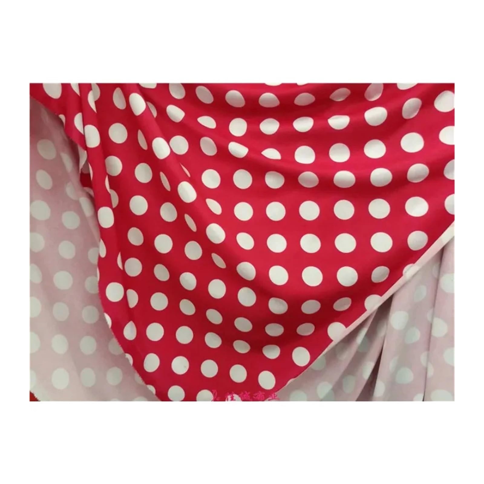 Tela de lunares Tela estampada de lunares tejida elástica cuatro lados por metro for costura vestidos(White rose red dot)