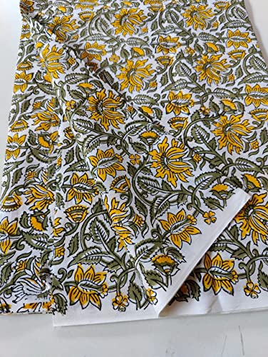 Image of Floral Printed Cotton Fabric Cloth Hand Block Print Fabric Women Material Running Jaipuri Hand Block Printed Women Dress Material Kurtis Natural 44 inch Inches Width 2.5 Meter (Pattern 29)