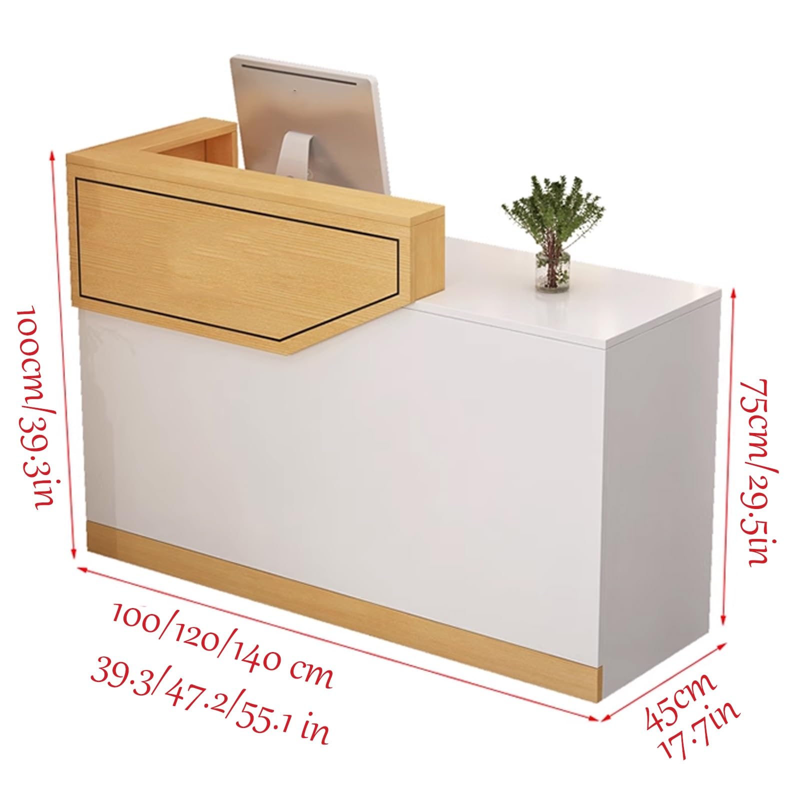 Bancone reception per ufficio, moderno bancone commerciale con passacavi, scrivania in legno per ufficio, negozio, cassa salone (grigio chiaro, destra - 47x17x39 pollici)