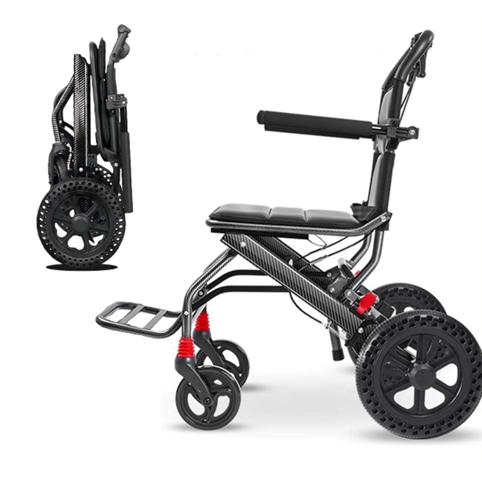 Silla de ruedas plegable ligera para adultos - Silla de transporte portátil de aluminio para embarque y viaje - Súper ligera y plegable.