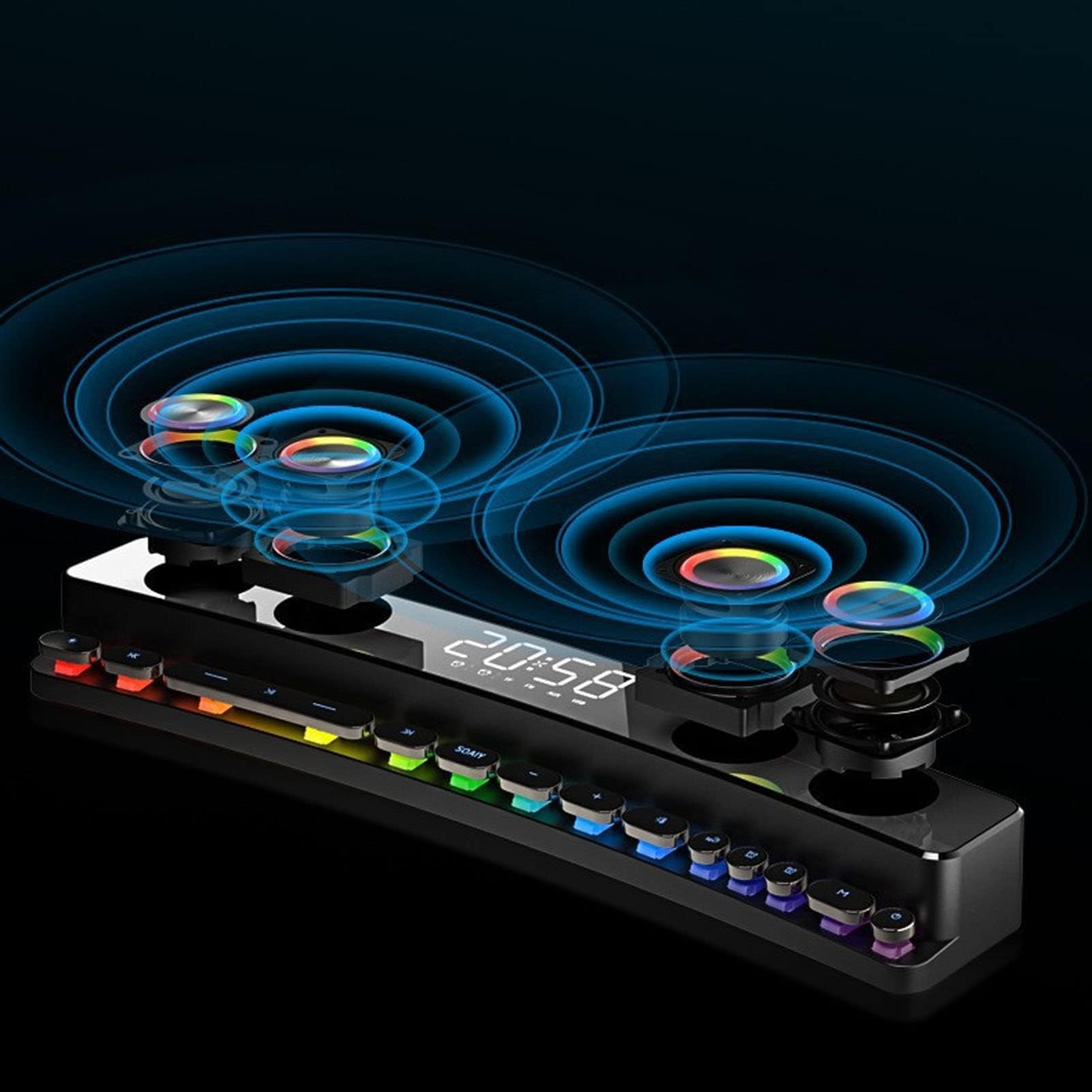 Bewinner Haut-Parleur d'ordinateur - Bluetooth 5.0 Hi-Fi Stereo, Subwoofer RGB Multifonctionnel, 19 cm, Noir