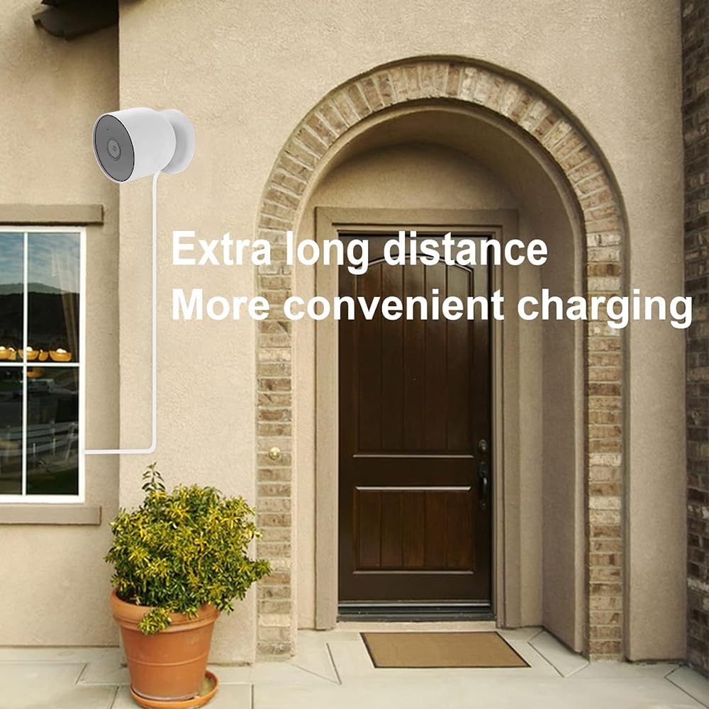 Paquete de 2 cables de carga de alimentación USB de 10 m, cable de carga más grueso, compatible con cámara Google Nest Cam (versión de batería), cable de carga extendido, resistente a la intemperie