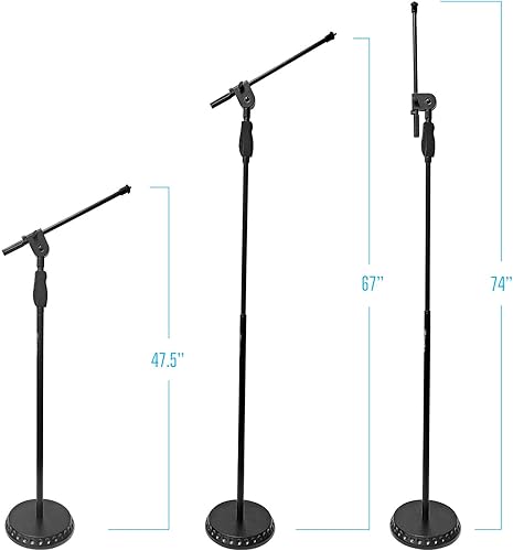 Miniatura 2 de AxcessAbles - Soporte de micrófono de una mano con base redonda pesada y ajuste de altura de agarre rápido, brazo telescópico de micrófono incluido.